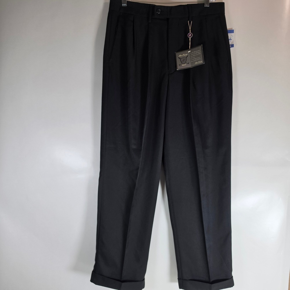 Alan Flusser Golf Pants 32x30 Black Pleated Comfort Waist Sorbtek NWT Mens